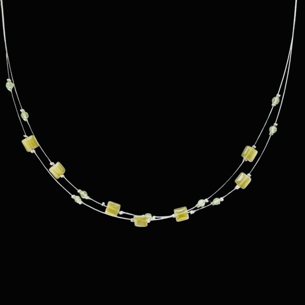 Express Silver Double Stranded Light Green Beaded… - image 4